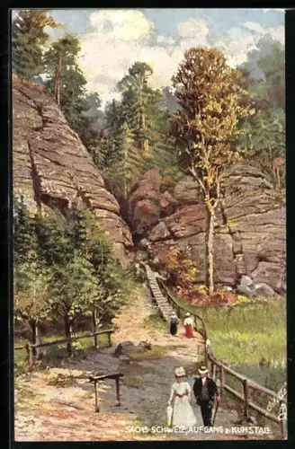 AK Bad Schandau / Sächsische Schweiz, Aufgang zum Kuhstall