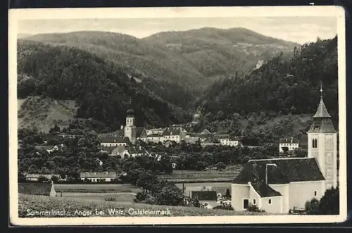 AK Anger bei Weiz, Totalansicht mit Kirchen