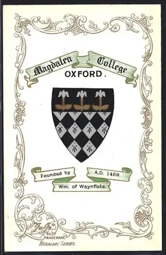 Künstler-AK Oxford, Magdalenen-College, Studentenwappen