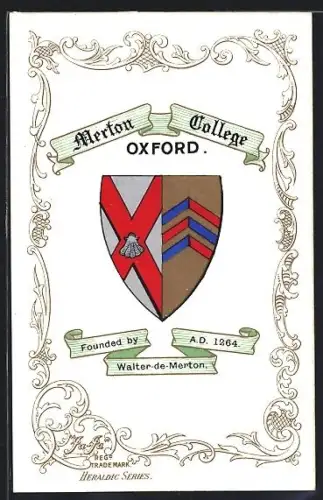 Künstler-AK Oxford, Merton-College, Studentenwappen