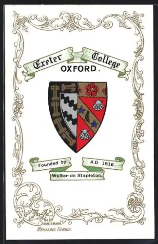 Künstler-AK Oxford, Exeter-College, Studentenwappen