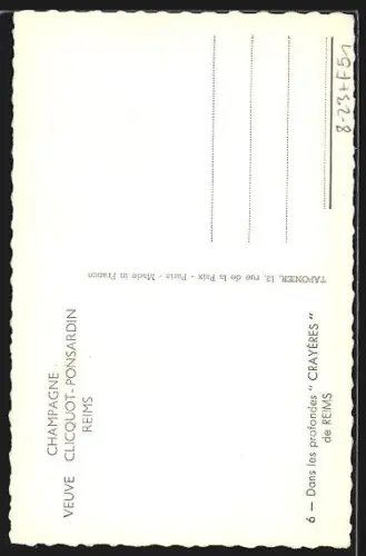 AK Reims, Champagne, Veuve Clicquot-Ponsardin, Dans les profondes Crayères, Weinkeller