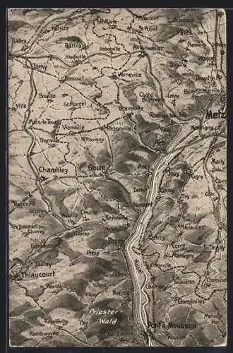 Künstler-AK Metz, Landkarte mit Gorze, Pagny und Priesterwald