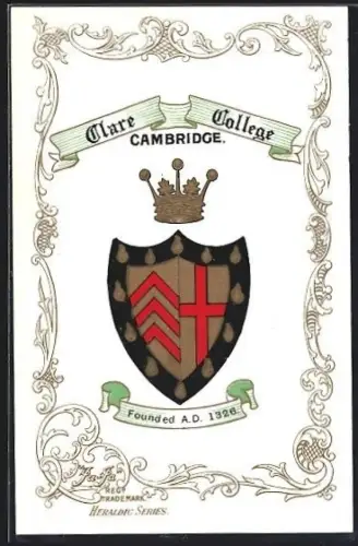 Künstler-AK Cambridge, Clare-College, Studentenwappen