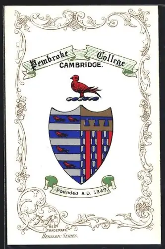 Künstler-AK Cambridge, Pembroke-College, Studentenwappen
