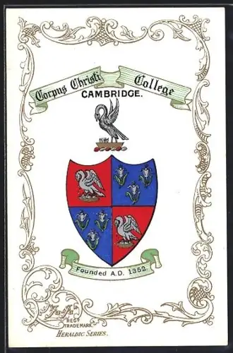Künstler-AK Cambridge, Corpus Christi-College, Studentenwappen