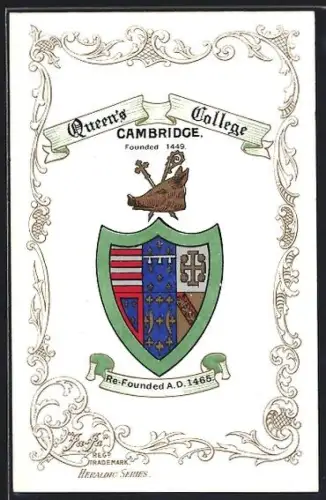 AK Cambridge, Queen`s College, Re-Founded A.D. 1465, Wappen, Schweinekopf