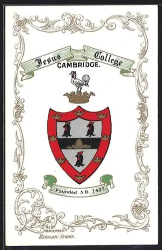 Künstler-AK Cambridge, Jesus-College, Studentenwappen