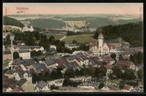 AK Waldheim / Sachsen, Totalansicht aus der Vogelschau