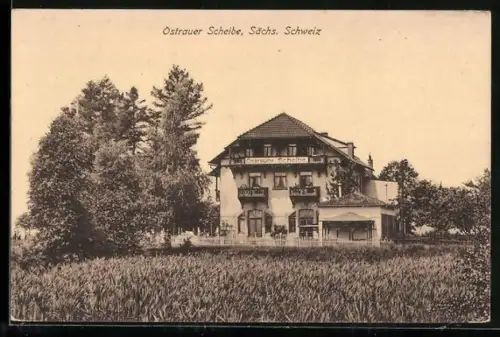AK Ostrau / Sächs. Schweiz, Hotel Ostrauer Scheibe