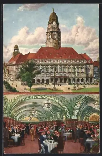 AK Dresden, Neues Rathaus mit Restaurant Rats-Weinkeller
