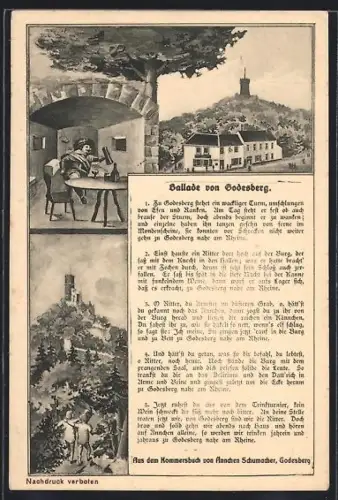 Künstler-AK Godesberg, Gasthof zur Godesburg Geschw. Schumacher, Godesburg, Ballade