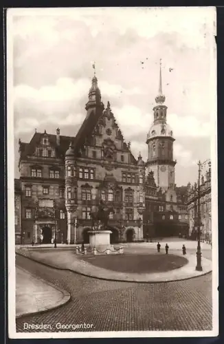 AK Dresden, Blick auf das Georgentor mit Denkmal