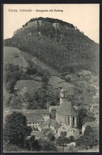 AK Königstein /Sächs. Schweiz, Teilansicht mit Festung