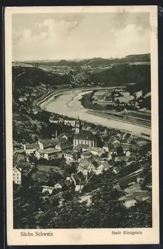 AK Königstein /Sächs. Schweiz, Totalansicht mit Flusspartie