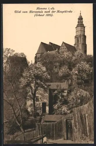 AK Kamenz, Blick vom Herrental nach der Hauptkirche