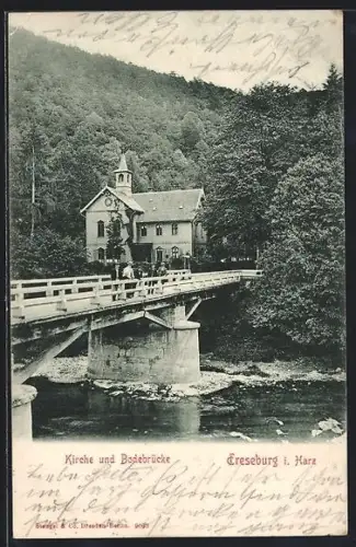 AK Treseburg i. Harz, Kirche und Bodebrücke