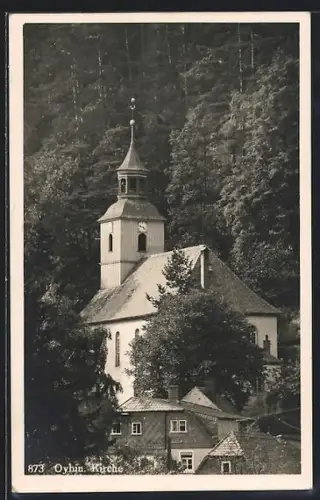 AK Oybin, Kirche aus der Vogelschau