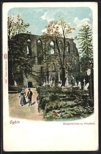 AK Oybin, Friedhof vor der Ruine der Klosterkirche