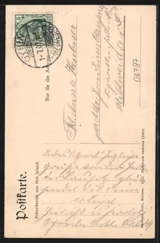 AK Oybin, Ortsansicht mit Johanisstein aus der Vogelschau