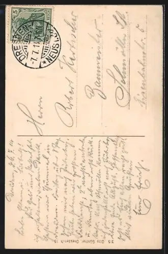 AK Dresden, Georgentor mit Schlosskirche und König Albert-Denkmal