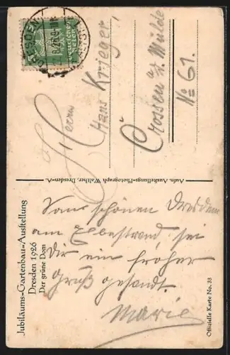 AK Dresden, Jubiläums-Gartenbau-Ausstellung 1926, der grüne Dom