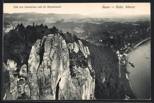 AK Bastei /Sächs. Schweiz, Ortsansicht mit Umgebung aus der Vogelschau