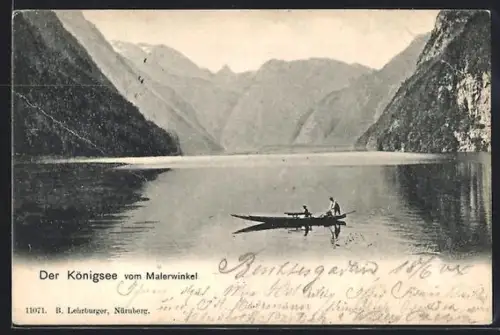 AK Königsee / St. Bartholomä, Seepartie vom Malerwinkel, Ruderboot, Berge