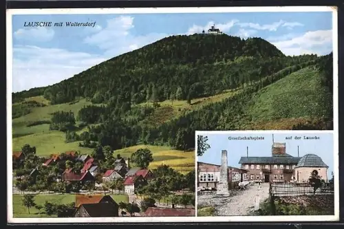 AK Waltersdorf / Sachsen, Bergrestaurant Lausche Gesellschaftsplatz, Ortsansicht mit Lausche