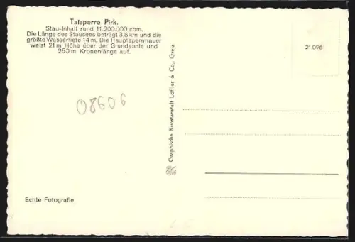 AK Pirk / Oelsnitz, Talsperre mit Blick zum Ort