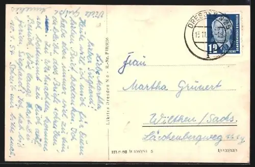 AK Dresden, Am Neustädter Elbufer, Bogenschütze-Skulptur