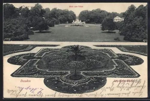 AK Dresden, Blick vom Palais, Gartenanlage Grosser Garten