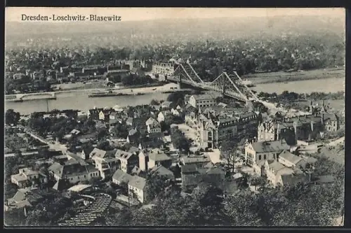 AK Dresden-Loschwitz, Ortsansicht mit Blauem Wunder