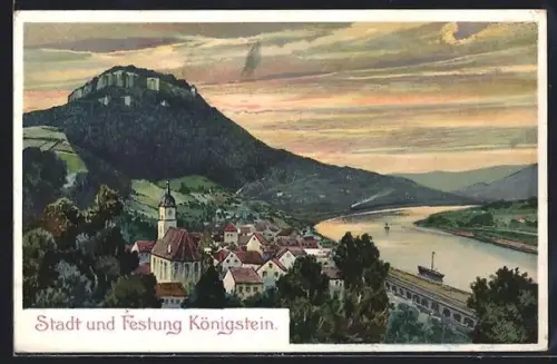 AK Königstein / Elbe, Blick auf Stadt und Festung
