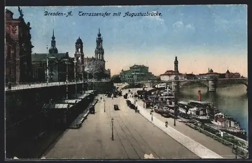 AK Dresden, Terrassenufer mit Augustusbrücke