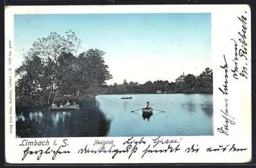 AK Limbach / Oberfrohna, Neuteich mit Ruderboot