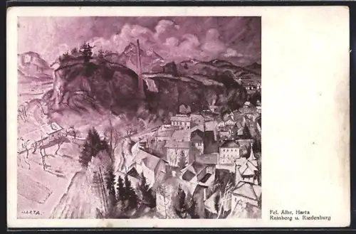 Künstler-AK Salzburg, Rainberg mit Riedenburg