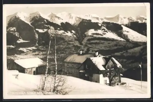 AK Tschengla, Ortspartie gegen das Walsertal im Winter