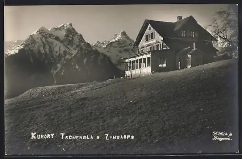 AK Tschengla, Zimbasp, Partie mit Haus
