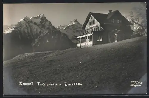 AK Tschengla, Zimbasp, Partie mit Haus