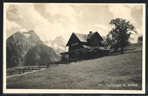 AK Tschengla, Gasthof mit Zimba