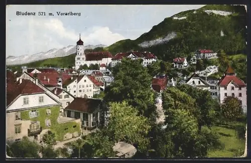 AK Bludenz, Ortspartie mit Kirche