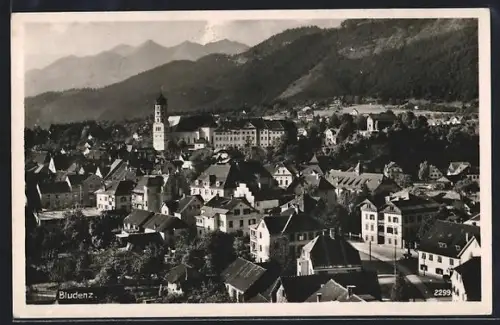 AK Bludenz, Ortsansicht bei Sonne aus der Vogelschau