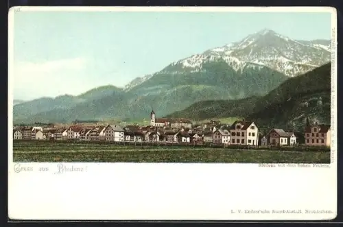 Künstler-AK Bludenz, Teilansicht mit dem hohen Frassen