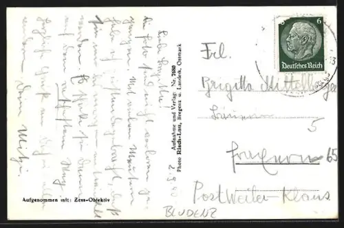 AK Alt Bludenzer Trachten, Anwohner vor dem Geschäft von Josef Seeberger