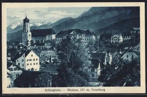 AK Bludenz, Blick über die Dächer, Kirche mit Zwiebelturm