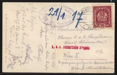 AK Bludenz, Strassenpartie mit Kirche