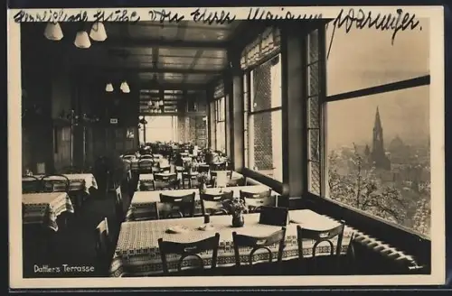 AK Freiburg / Breisgau, Schlossberg-Restaurant Dattler, auf der Terrasse