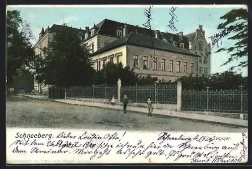 AK Schneeberg / Erzgebirge, Strassenpartie am Seminar