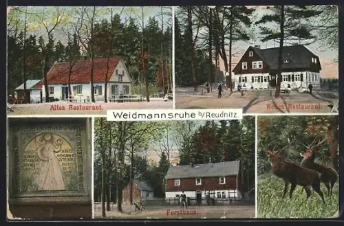 AK Reudnitz / Greiz, Altes und neues Restaurant Weidmannsruhe, Forsthaus